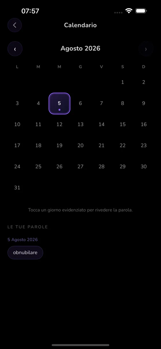Calendario delle parole scoperte per ripassare ed esplorare il vocabolario